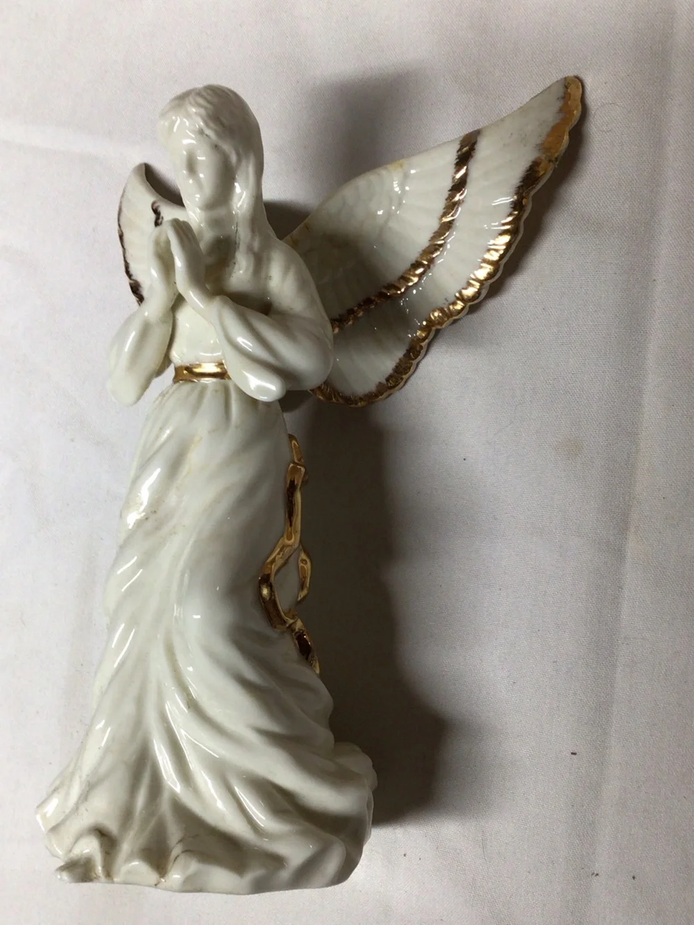 Source Unknown White and Gold Porcelain Angel Figurine